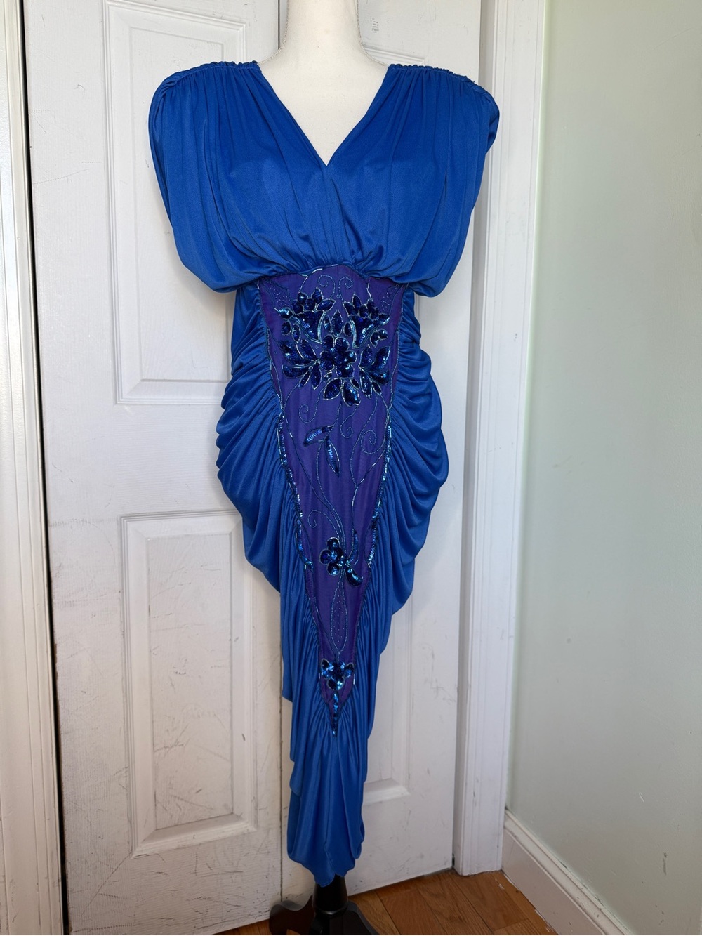 Vintage 80s Dramatic Deep Purple with Ruching and Beading Climax by David Howard